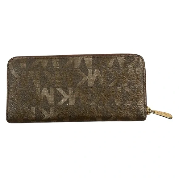 Michael Kors Dark Brown Logo Zip Wallet EUC - Picture 3 of 5